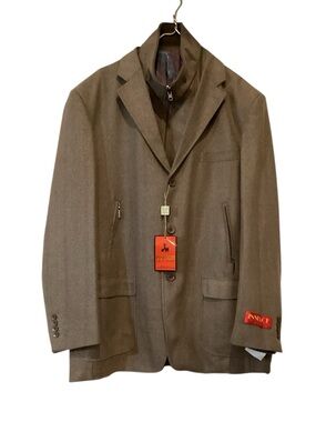 NWT Inserch Blazer Brown Soft Tweed Flannel Herringbone Paisley Lining Size 2XL